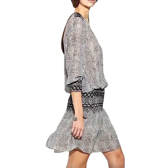 ULLA JOHNSON Anika Smocked Drop Waist Gray Silk Semi Sheer Mini Dress REVOLVE - Picture 2 of 13